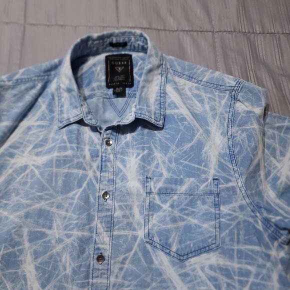 Guess Mens XL Blue Abstract Print Shirt Slim Fit - Picture 4 of 11
